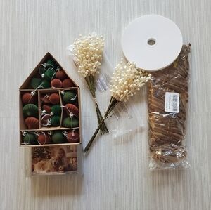 Beautiful 89 Piece Flocked Velvet Fall Autumn Christmas Ornament Ribbon Bows Set